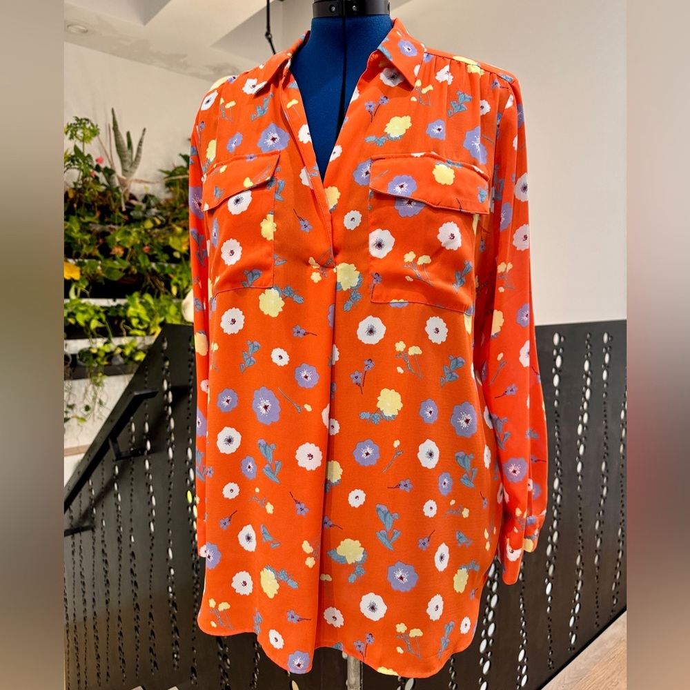 Ann Taylor Orange Floral Shirt - XL
